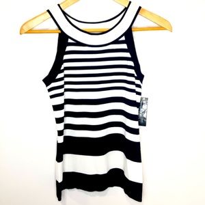 NEW INC Black and White Striped Halter Knit Top